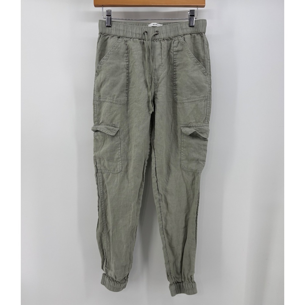 Nicole Miller 100% Linen Jogger Pants Women's Small Sage Green Elastic Waist